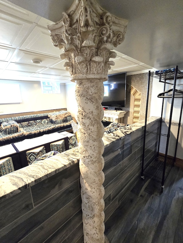 details featuring hardwood / wood-style flooring and coffered ceiling