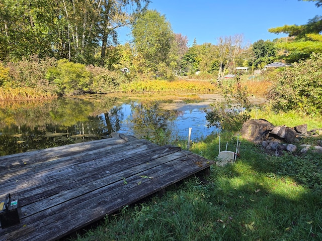 view of dock with a water view