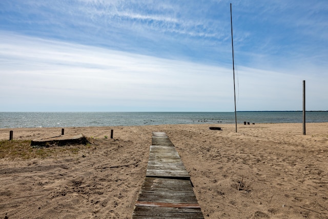 view of water feature with a beach view