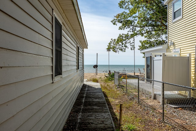 view of home's exterior featuring a water view