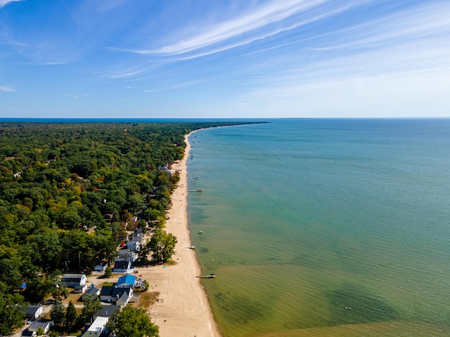 birds eye view of property with a water view and a view of the beach