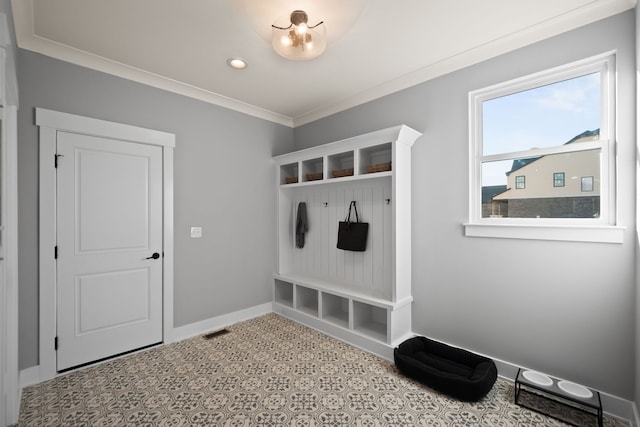 mudroom with ornamental molding