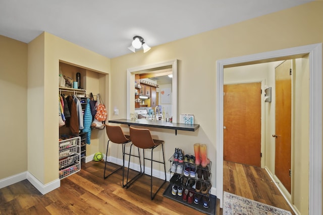 interior space with dark wood-type flooring