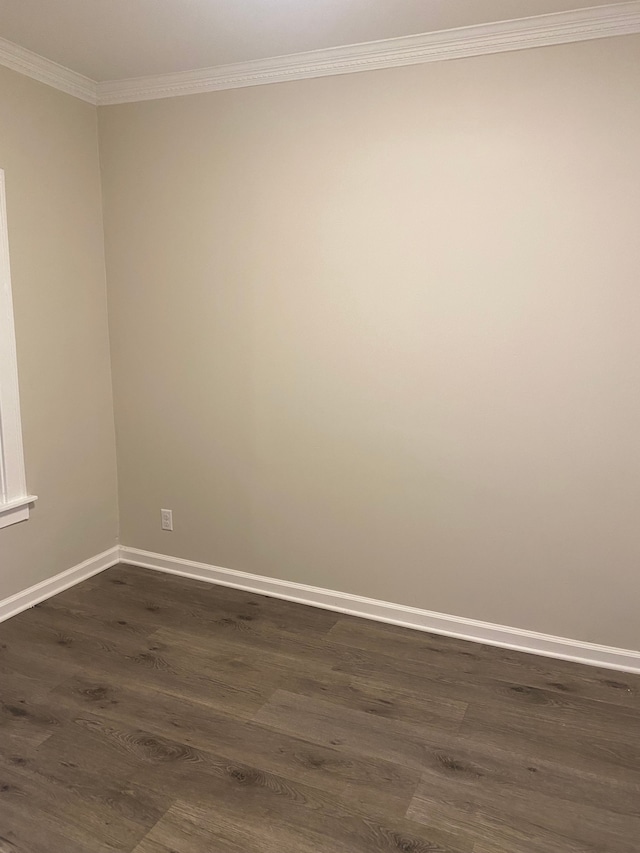 spare room featuring dark wood-type flooring and ornamental molding