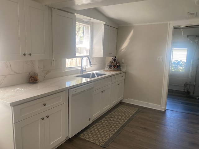 kitchen featuring dishwasher, white cabinetry, and sink