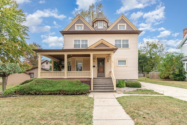 view of front facade with a porch and a front yard