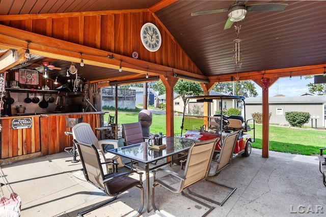 view of patio / terrace featuring a gazebo and ceiling fan