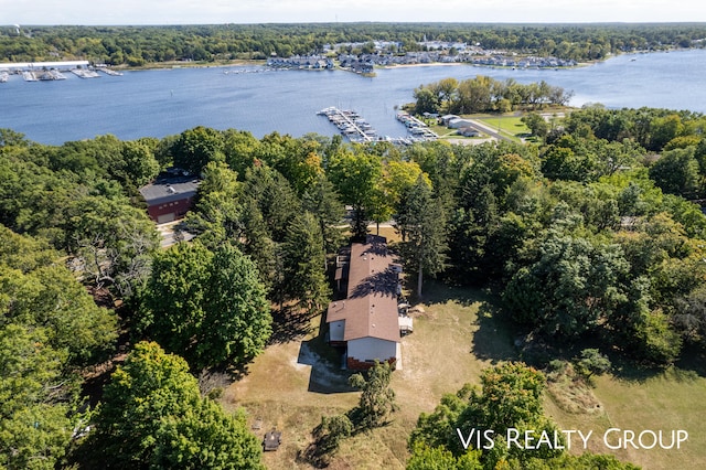 bird's eye view featuring a water view