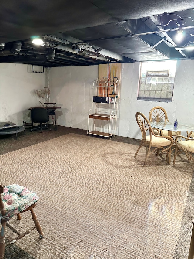 basement with carpet