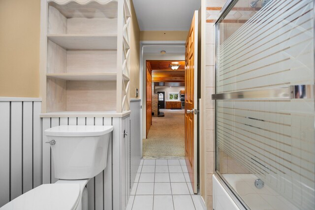 1758 W Nestel Rd, Prudenville, MI 48651 - full bathroom with toilet, combined bath / shower with glass door, and tile patterned flooring