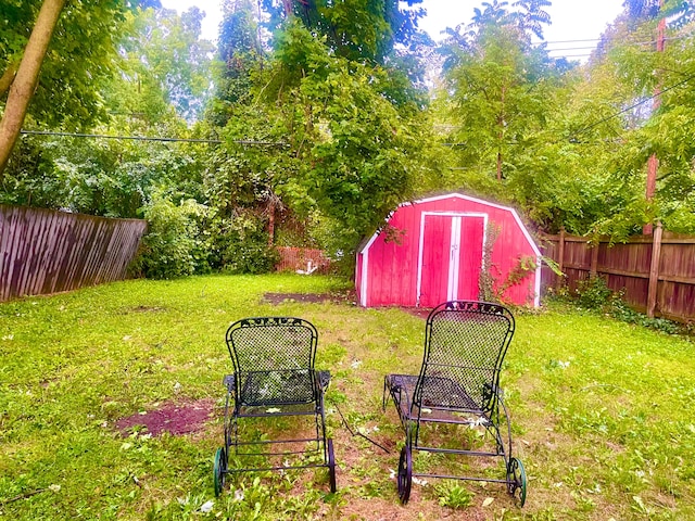 view of yard featuring a storage shed