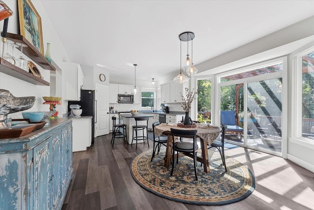 dining space featuring dark hardwood / wood-style floors