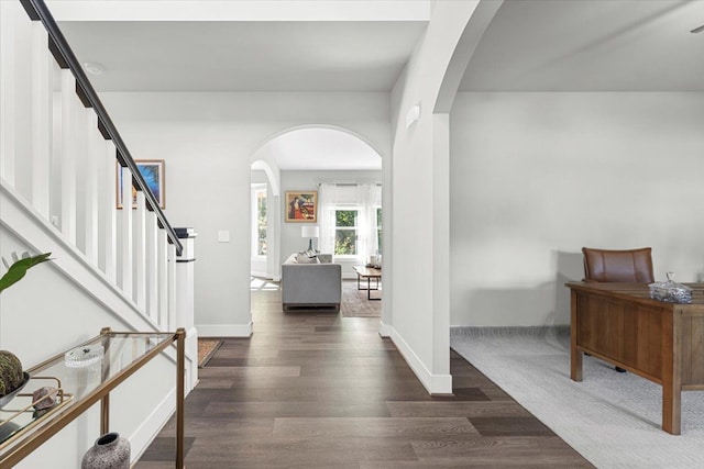 entrance foyer featuring dark hardwood / wood-style floors