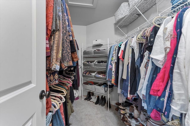 walk in closet with carpet