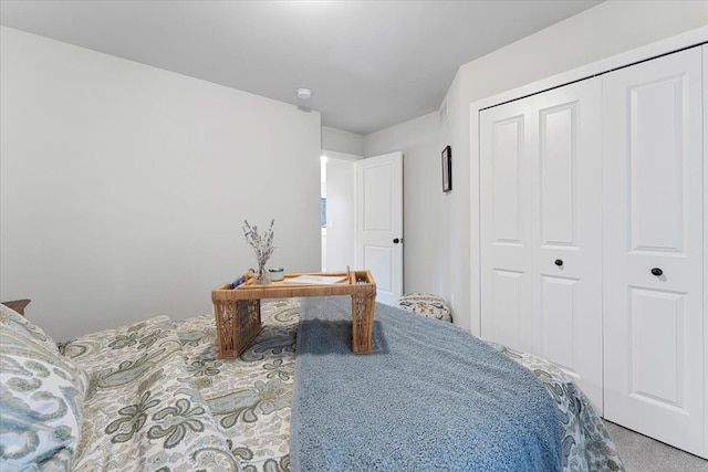 bedroom featuring carpet flooring and a closet