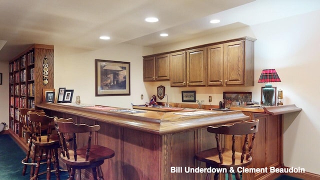 bar with wood counters and sink