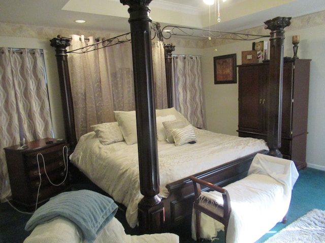 bedroom with crown molding