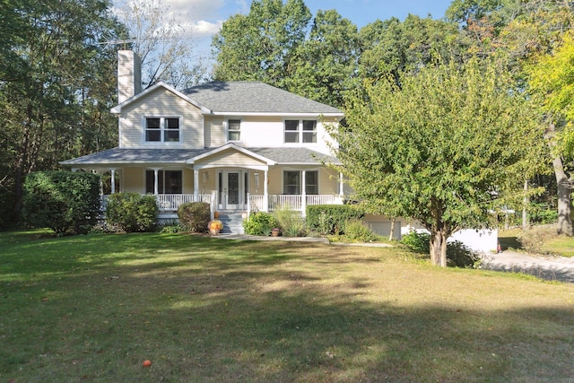 view of front of home with a front yard and a porch