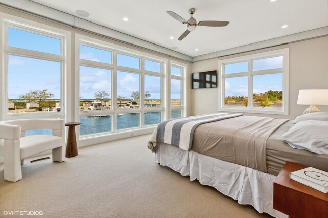 10 Peninsula Dr, New Buffalo, MI 49117 - carpeted bedroom featuring multiple windows, recessed lighting, and a ceiling fan