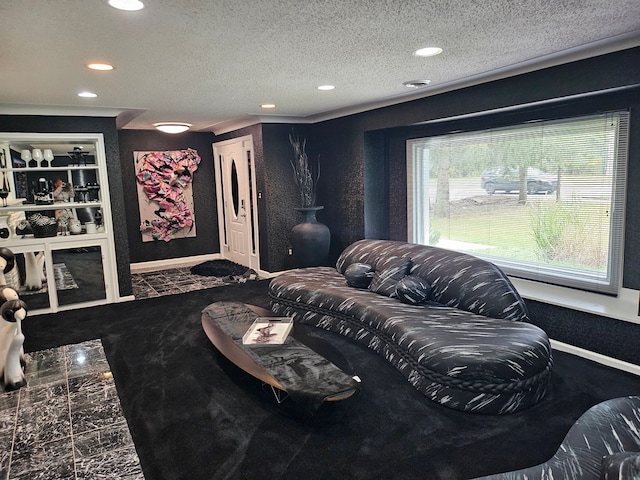 home theater featuring a textured ceiling