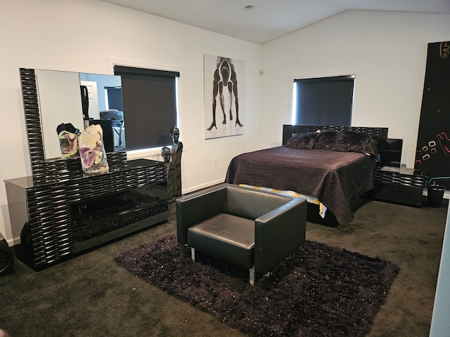 bedroom with carpet and vaulted ceiling