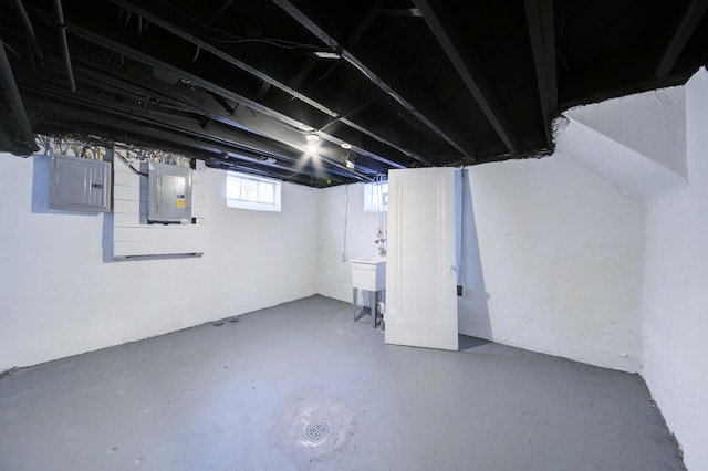 basement featuring sink and electric panel