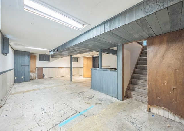 basement with wooden walls