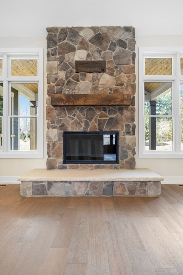 room details featuring wood-type flooring and a fireplace