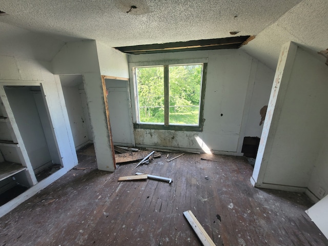 15379 Dolphin St, Detroit, MI 48223 - unfurnished bedroom featuring lofted ceiling, a textured ceiling, and hardwood / wood-style flooring