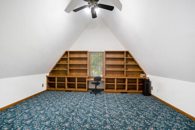 507 Lena Dr, South Haven, MI 49090 - unfurnished office with lofted ceiling, a ceiling fan, baseboards, and carpet
