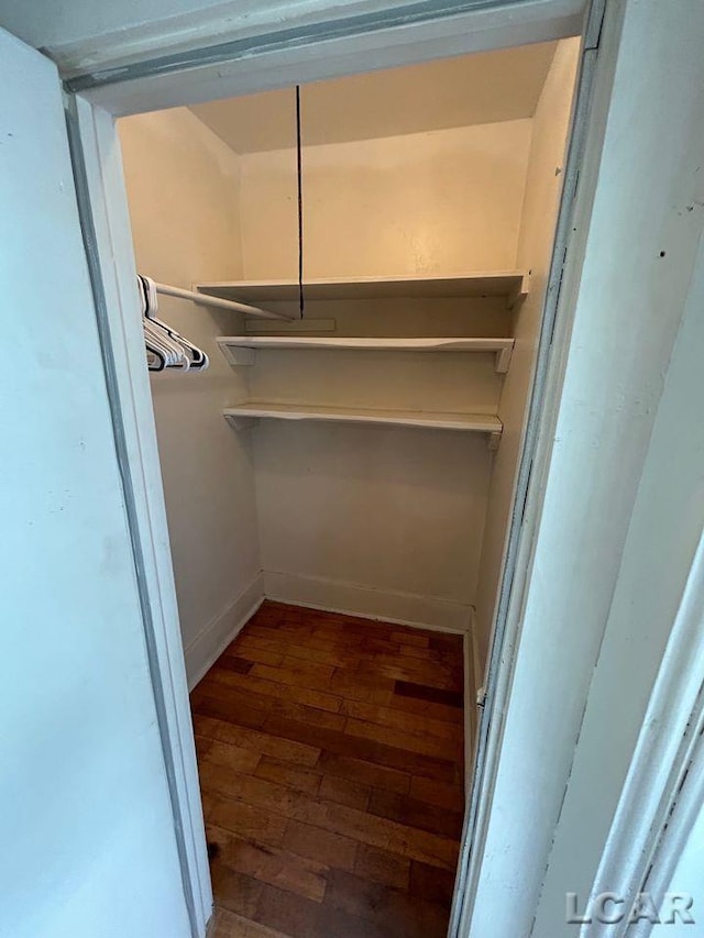 spacious closet with dark wood-type flooring