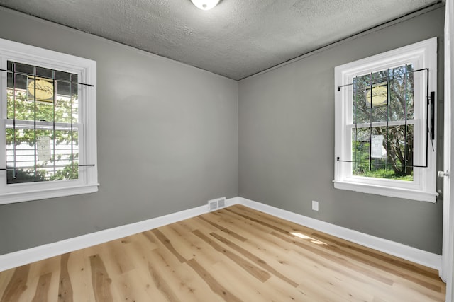 spare room featuring wood-type flooring and a textured ceiling