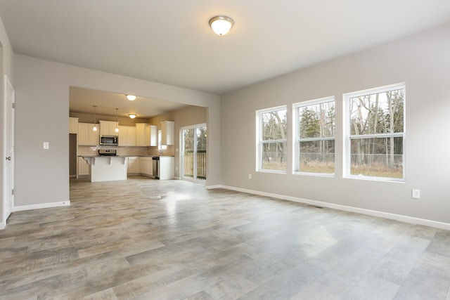 unfurnished living room with light hardwood / wood-style floors