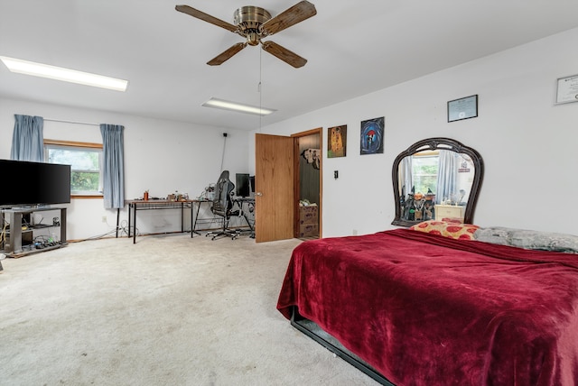 bedroom featuring carpet flooring and ceiling fan