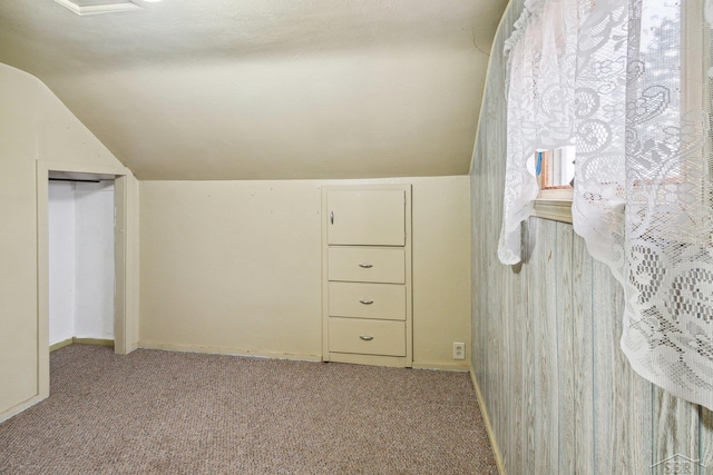 bonus room with light carpet and lofted ceiling