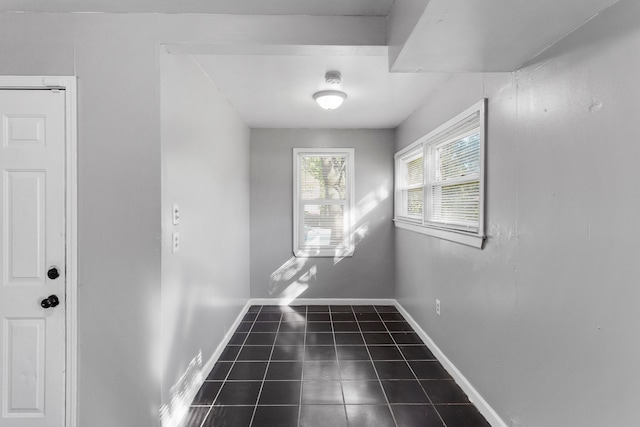 interior space with dark tile patterned flooring