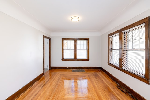 empty room with plenty of natural light and light hardwood / wood-style flooring