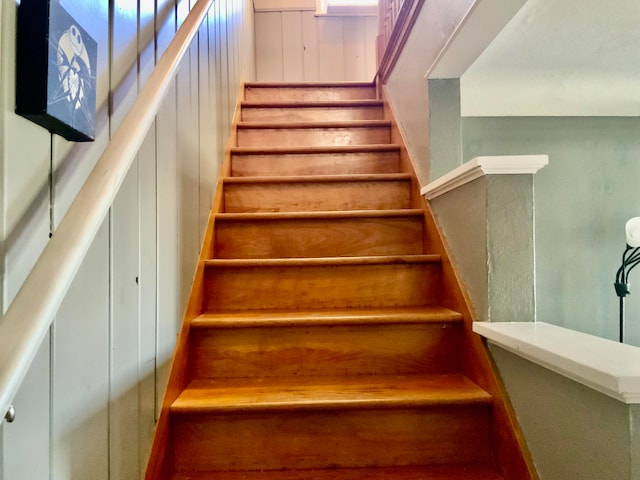 stairs with wooden walls