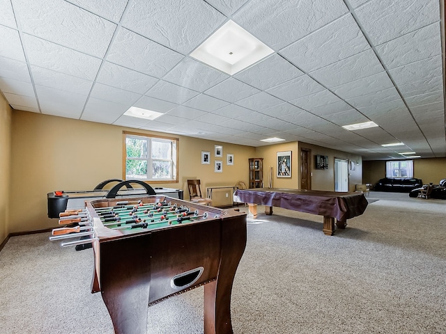 game room with carpet and billiards