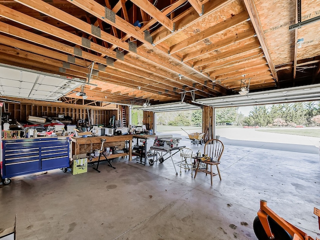 garage featuring a workshop area