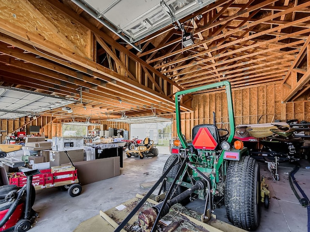 garage featuring a workshop area