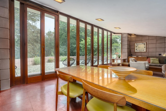 dining space with a healthy amount of sunlight and lofted ceiling