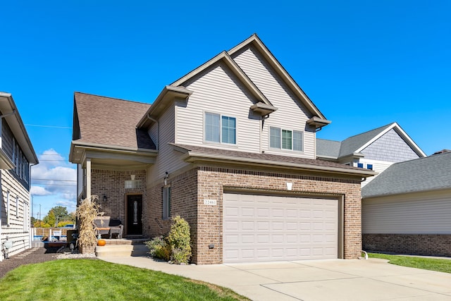 22461 Milner St, Saint Clair Shores, MI 48081 - view of front facade with brick siding, driveway, a shingled roof, and an attached garage