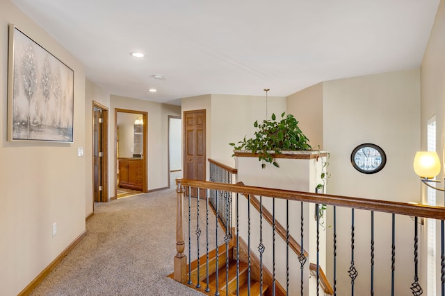 22461 Milner St, Saint Clair Shores, MI 48081 - hall with baseboards, recessed lighting, an upstairs landing, and carpet