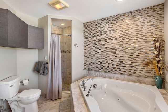 22461 Milner St, Saint Clair Shores, MI 48081 - bathroom with a stall shower, toilet, a whirlpool tub, tile patterned flooring, and visible vents