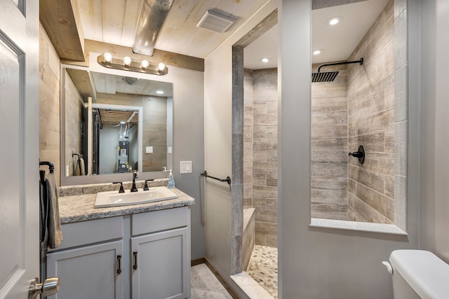 22461 Milner St, Saint Clair Shores, MI 48081 - bathroom with visible vents, toilet, recessed lighting, vanity, and tiled shower