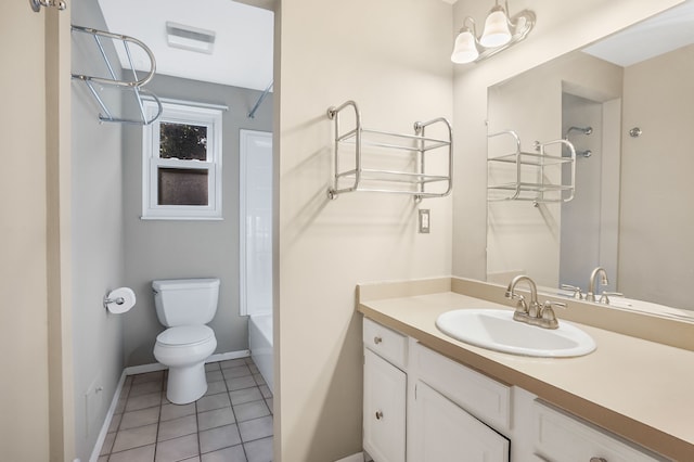 full bathroom with tile patterned flooring, vanity, shower / bath combination, and toilet