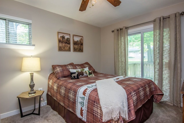 bedroom with carpet flooring and ceiling fan