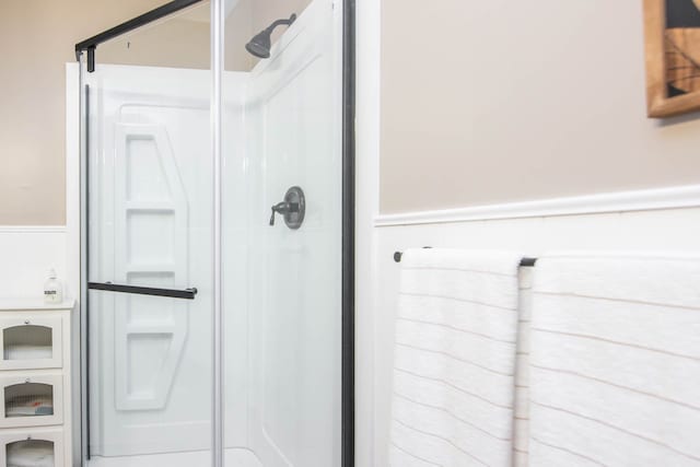 bathroom featuring a shower with shower door