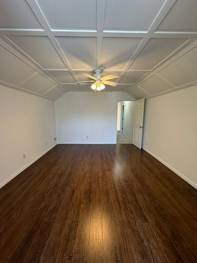 interior space featuring ceiling fan and dark hardwood / wood-style flooring